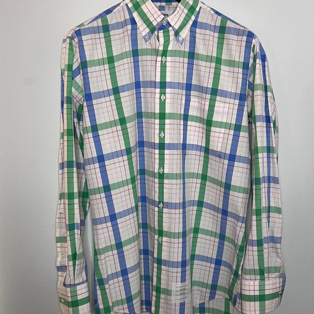 Thom Browne White Plaid Long Sleeve Shirt Size 5 XXL